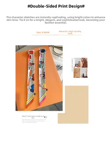 Détail d'un foulard étroit en sergé 5x85CM avec imprimé moderne et couleurs vives