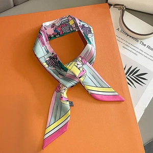 Foulard étroit en soie avec imprimé BD moderne pour cheveux ou sac sur fond orange