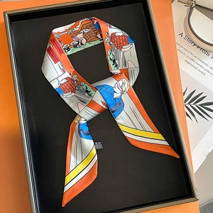 Foulard Étroit En Imitation Satin Twilly Imprimé Pop Art Pour Poignée De Sac Cheveux Mode Cou Décoratif Pour Femmes