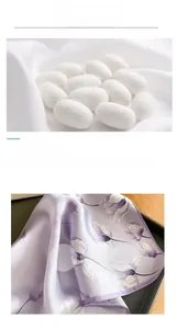 Détails d'un foulard en soie de mûrier aux motifs floraux et cocons de soie naturelle