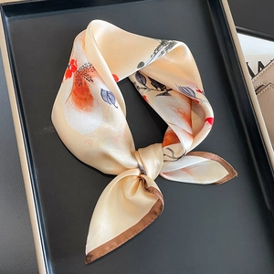 Mulberry Silk Square Scarf Elegant Magnolia Floral Print Satin Neck Scarf Women Fashion Decorative Small Silk Scarf