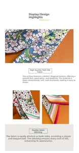 Detail der Seiden-Twill-Schaltextur mit floralem Muster und doppelseitiger Naht