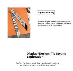 Detailed digital floral print on long narrow silk scarf for hair or bag handles