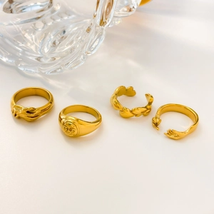 18K Vergoldet Titanstahl Ringe Sonnengesicht Händeschütteln Umarmende Hände Herz Glied Open Ringe Für Damen Mode Schmuck