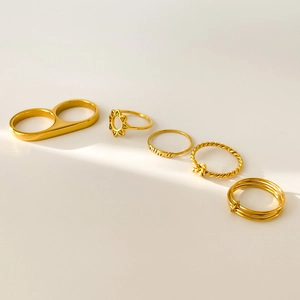 Mama Letter Sunflower Ring Titanium Steel 18K Gold Plated Hollow Twist Knot Double Finger Jewelry For Women