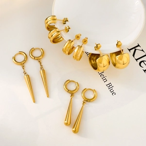 Hoop Earrings For Women Titanium Steel 18K Gold Plated Minimalist Geometric C-Shape Long Water Drop Fashion Jewelry