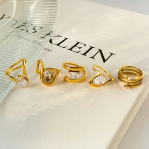 Titanium Steel Zirconia Rings 18K Gold Plated Geometric Curved Waterdrop Eye Square Fashion Jewelry Gift For Women