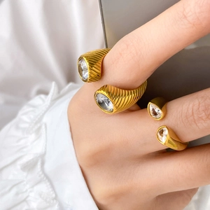 18K gold plated snake-style open rings with sparkling zircon stones in a dual setup