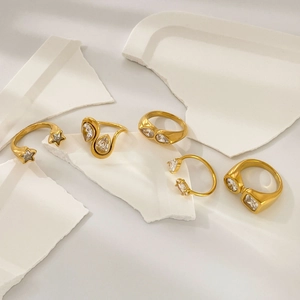 Five-piece 18K gold plated titanium steel ring set with zircon stars and teardrop stones