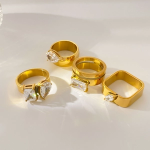18K gold plated double layer rings featuring square and teardrop zircon stones