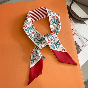 Floral Print Narrow Long Twilly Scarf Elegant Twill Ribbon For Handbag Handle Hair Tie Neck Wrap Women Accessories