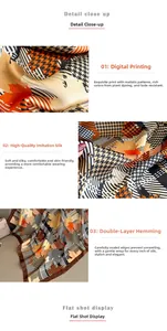 Detail of houndstooth silk scarf showing digital printing and double-layered lock edge