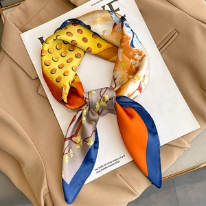 Elegant Faux Satin Square Scarf French Retro Floral Elephant Print Neck Scarf For Women Smooth Satin Headscarf Decorative