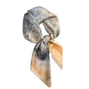 Silk small square scarf with abstract artistic marble pattern for autumn women