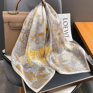 Square Scarf Mulberry Satin Botanical Jungle Print Elegant Soft Lightweight Fashion Neck Scarf Wrap For Women