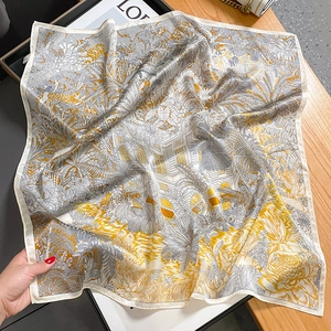 Elegant jungle animal print silk square scarf in grey and yellow for women's luxury styling