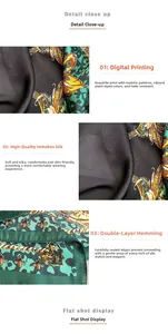Detail of leopard print and baroque floral silk scarf with premium stitched edges
