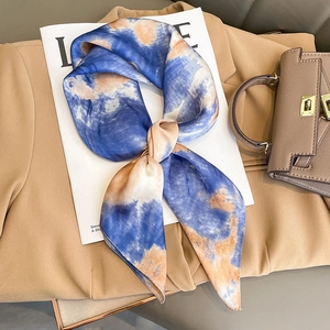 Elegant Tie-Dye Gradient Square Scarf Imitation Satin Neck Scarf For Women Artistic Fashion Headband Bag Decoration Wrap