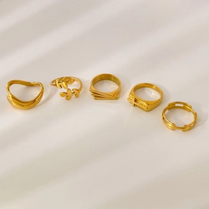 Titanium Steel Rings Gold Plated Leaf Cross Curved Hollow D Letter Retro Artistic Geometric Jewelry For Women