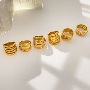 Multi Layer Winding Cross Line Curved Ring Titanium Steel 18K Gold Plated Minimalist Fashion For Women
