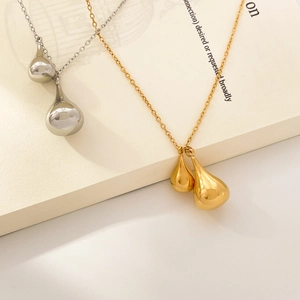 Minimalist titanium steel water drop necklace in gold and silver finish with snake chain