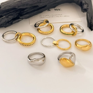 Bagues De Doigt Incurvées Coeur Entrelacées Acier Inoxydable Plaqué Or 18K Zircon Künstliche Perle Bijoux Mode Pour Femmes