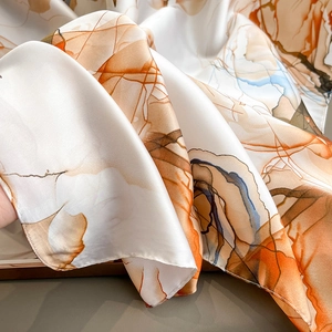 Abstract ink painting oversized silk scarf with smooth luster and hand-rolled edges
