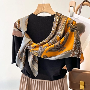 Grand Foulard Carré En Satin Artificielle Imprimé Paisley Rétro Bohème Protection Solaire Châle Décoratif Pour Femme Élégant