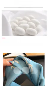 Dettaglio della trama di un foulard di seta con motivo floreale e bozzoli naturali