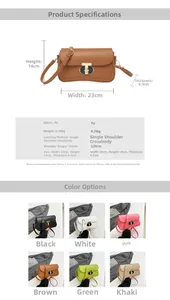 Spécifications de taille et choix de couleurs pour ce sac à bandoulière en cuir PU chic