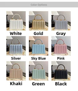 Detailed grid view showcasing nine color options of the pleated square box handbag
