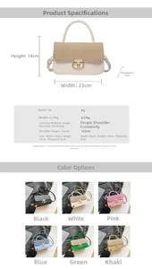 Detailed size chart and multi-color options for the straw patchwork handbag with buckle