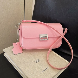 Women Fashion PU Leather Crossbody Bag Korean Style Minimalist Shoulder Bag Metal Lock Small Square Bag With Charm Everyday Commute