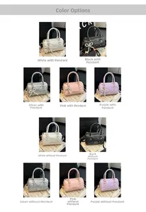 Boston style mini handbags collection in multiple colors with pearl bow pendant details