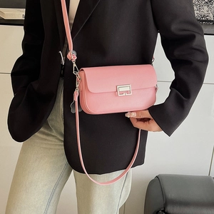 Fashionable pink leather crossbody square bag with silver metal lock for women
