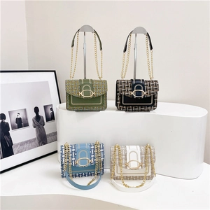 Sacs bandoulière chics en tweed et cuir pour femmes en quatre couleurs élégantes