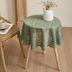 French Pastoral Round Tablecloth Hollow Out Floral Lace Heat Resistant Scalloped Edge Retro Vintage Coffee Desk Cover