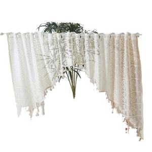 Mantovana elegante in pizzo floreale bianco sporco con nappe e asta per la casa