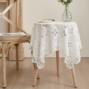 American Retro White Lace Tablecloth Elegant Hollow Floral Scalloped Edge Decorative Table Cover For Kitchen Dining Wedding