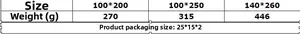 Size chart for lace curtains showing dimensions and weights for various product models