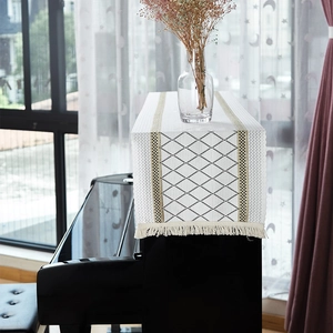 American Style Polyester Piano Cover Table Runner Jacquard Lace Tassel Geometric Leaf Pattern Dustproof Decorative Home Textile