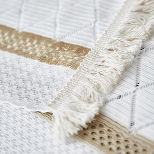 Cotton linen piano dust cover with diamond texture, gold trim and fringe tassels