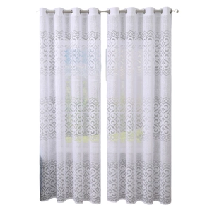 White lace grommet curtains with floral pattern for living room windows, set of two
