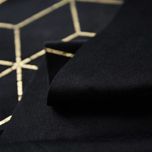 Modern black cotton-linen cover with golden geometric cube pattern for piano and table