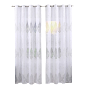 Weiße transparente Vorhänge mit Federmuster-Jacquard und silbernen Ösen für Schlafzimmer