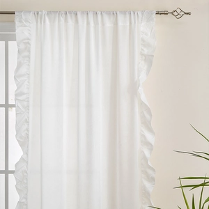 Elegant white tencel velvet curtains with ruffle edge design for a bright living room