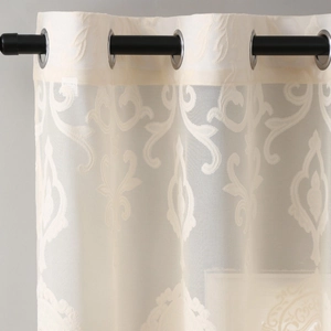 Elegant cream damascus jacquard grommet sheer curtain for bedroom and living room