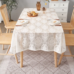 French vintage lace tablecloth with intricate floral patterns for elegant dining decor
