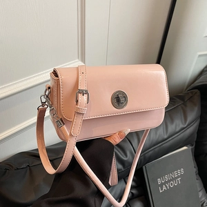 Women's Vintage Glossy PU Leather Small Square Crossbody Bag With Silver Rotating Lock For Casual Daily Travel Shoulder Bag