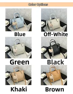 Grille présentant les six variantes de couleurs du sac à main minimaliste avec breloque ours